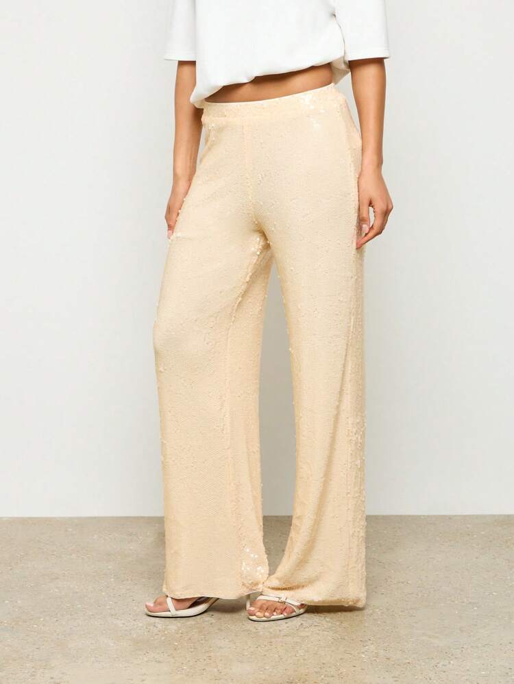 High Waist Sequin Wide Leg Trousers