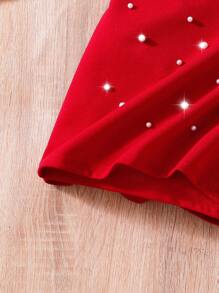 Conjunto de camiseta de manga corta y falda pantalón con perlas de unicolor para niña preadolescente
