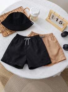 SHEIN Conjunto de 2 peças de shorts casuais confortáveis e modernos, práticos e fofos, macios e respiráveis para meninos, adequados para férias, uso diário, escola, viagens, esportes, primavera e verão, roupa de banho para meninos, sunga para meninos, roupa de banho para meninos, sunga para meninos, verão