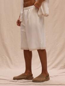 Musero Contrast Trim Longline Satin Shorts Only Spring Summer Streetstyle Holiday Vacation Beach - Multicolor - View 3