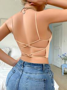 1pc Women's Seamless Camisole Tank Top With Removable Pads, Suitable For All Seasons - Apricot - View 5