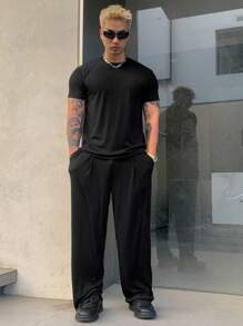 DAZY Men's Solid Black T-Shirt Set For Spring & Summer - Black - View 5