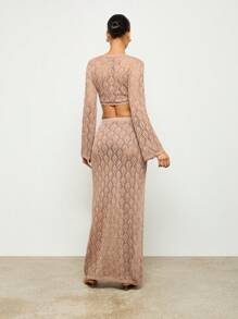 AiiRZ Knit Long Sleeve Top And Maxi Skirt With Side Split Set - Apricot - View 2