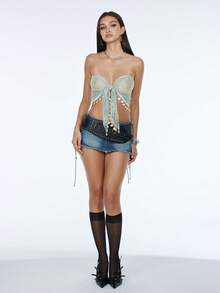 Flirla 女式休闲蕾丝拼布系带衬衫，春夏 - 彩色 - 查看 5