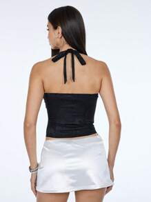 SHEIN Unity Top de mujer con textura y lazo en el frente, versátil para primavera y verano - Negro - Ver 2