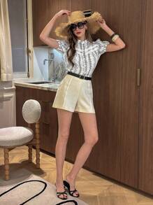 Chiquease 花卉印花撞色领口和袖口休闲衬衫