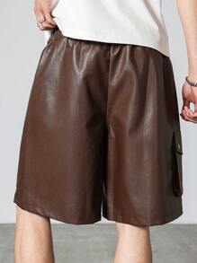 PAVTROS 男式纯色宽松工装口袋PU短裤