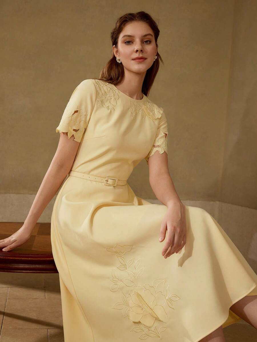 MOTF PREMIUM FLORAL EMBROIDERY FLOWY DRESS