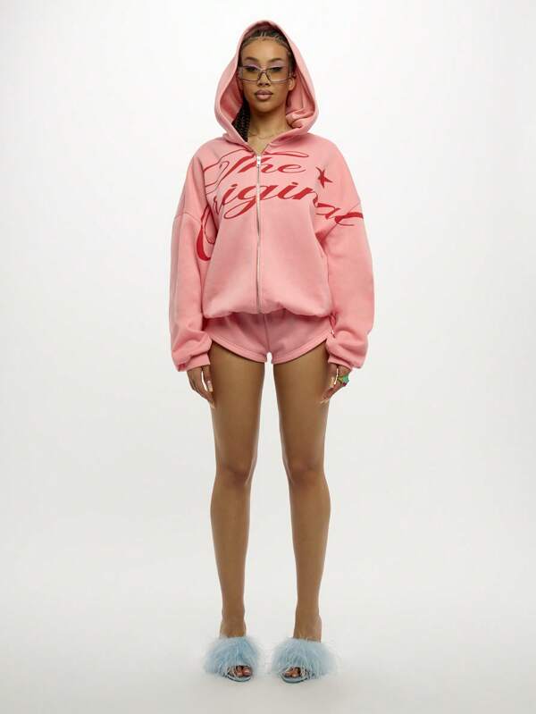 SUMWON WOMEN Oversized Zip Through Hoodie Winter Loungewear Original Collection Casual Athleisure Streetwear Essential Sweatshirt Fleece Activewear Fall Fashion Graduation,Back To School Outfits,Graduation,Teacher Outfits For Women,Back To School