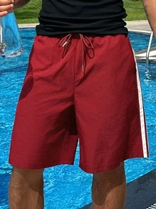 DAZY Men's Summer Striped Accent Line Red Shorts