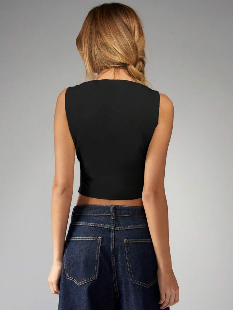 MISSGUIDED Tailored Linen Feel Waistcoat Tank Top Button Up Tank Office Business Professional Sleeveless Work Top Structured Formal Summer Tank Top