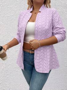 SHEIN LUNE Blazer ajusté de grande taille en jacquard rose de longueur moyenne