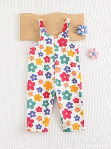 Cozy Pixies Salopetă camisol cu imprimeu floral și plante pentru bebeluși, casual și versatilă - Roz - Vizualizare 2