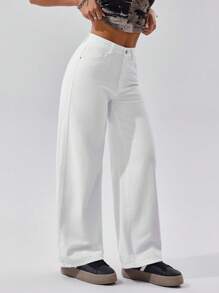 SHEIN PETITE Women's Loose Fit Pocket Casual Wide Leg Jeans