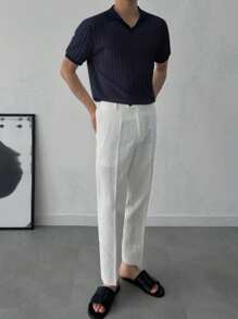 DAZY 男士纯色海军蓝针织上衣，夏季 - 藏蓝色 - 查看 5