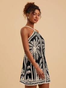 Travachic 女式梭织印花挂脖迷你连衣裙