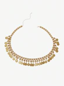 SHEIN SXY Thắt lưng xích tua rua và đồng xu hợp kim phóng đại cổ điển - Vàng - Xem 2