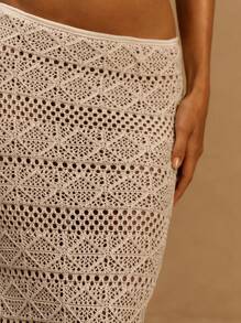 MUSERA 针织咕噜姆长款毛衣裙，适合伊比沙岛、度假、夏季、海滩、白岛、海滩俱乐部等场合。 - 杏色 - 查看 5