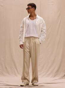 Musero Tailored Seam Detail Straight Leg Linen Trousers Spring Summer Streetstyle Holiday Vacation - Apricot - View 1