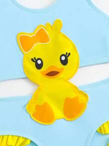 Young Girl Cute Duck Ruffled One-Piece Swimsuit ,One Piece Bathing Suit For Kids - Baby Blue - View 4