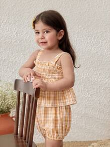 Blossori Set di top con bretelle e pantaloncini per bambina, a quadri gialli - Giallo - Visualizzare 7