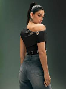 Denimoi Blusa casual con cuello asimétrico y volantes