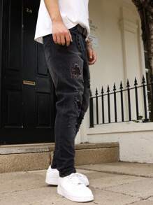 Manfinity LEGND Men's Casual Washed Distressed Denim Jeans For Summer - Black - View 6