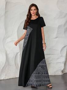 Lacomfia 女式印花拼布长款阿拉伯风格连衣裙 - 彩色 - 查看 4