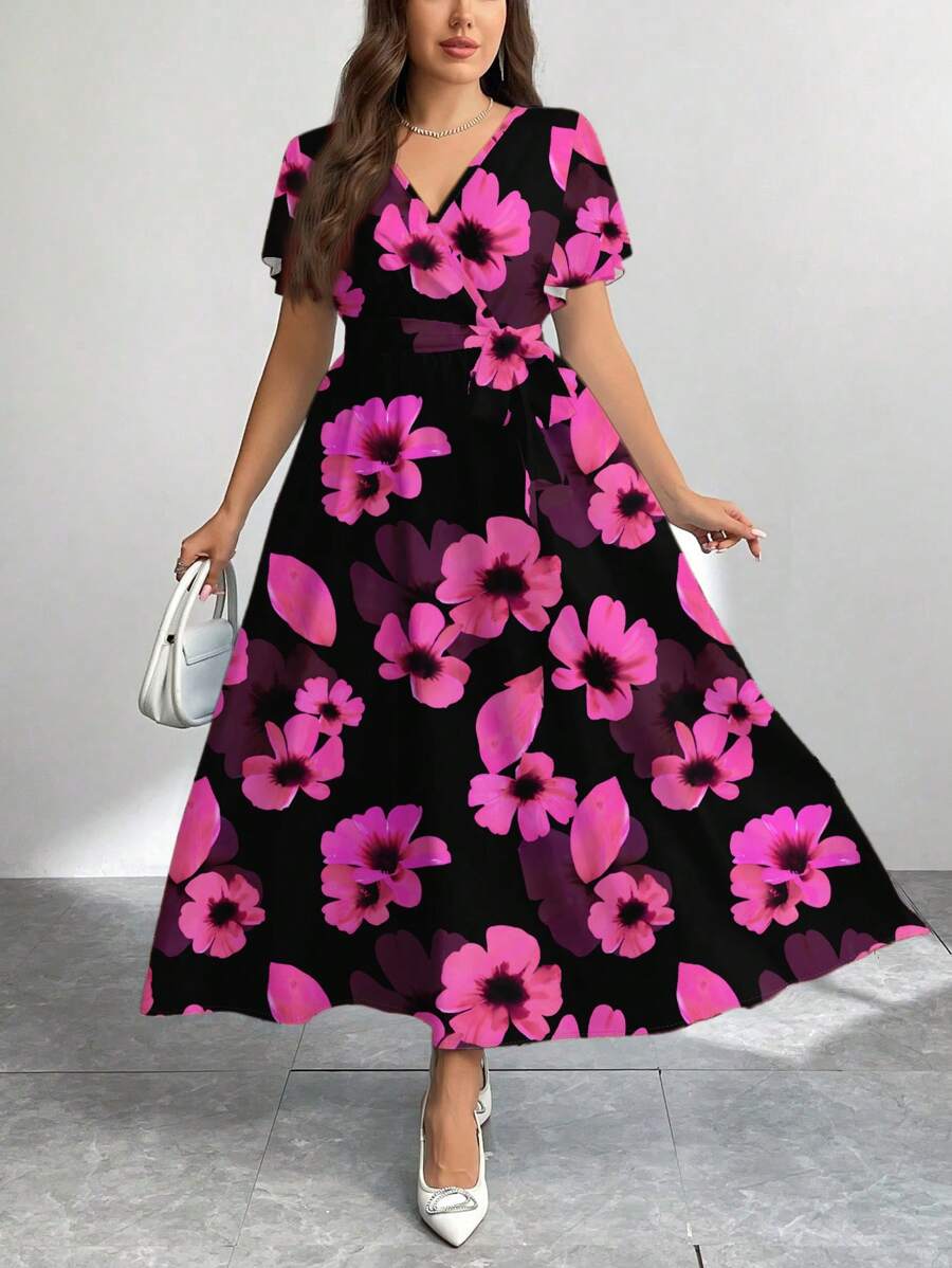 Firerie Vestido casual con estampado floral vintage y corte holgado en talla grande