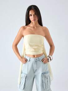 LYSMO Women's Yellow Floaty Ruffle Wrap Top - Spring/Summer 2025 New Arrival - Yellow - View 3