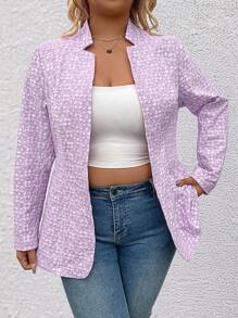 SHEIN LUNE Blazer ajusté de grande taille en jacquard rose de longueur moyenne