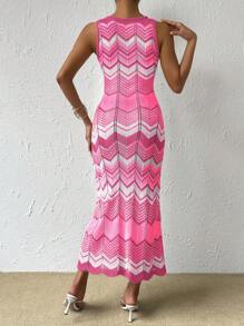 Breezaya Women's Wave Striped Sleeveless Bodycon Knit Dress - Multicolor - View 2