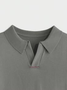 AKNOTIC Business Casual Herr enfärgad polokrage kortärmad stickad tröja för skolan - Ljusgrå - Visa 3