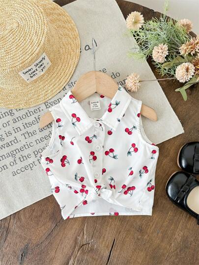 SHEIN LMoss Kids 女婴樱桃印花针织休闲衬衫