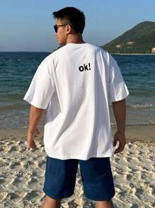 DAZY Summer Abstract Letter Print White Casual T-Shirt For Men,Graphic Tees - White - View 2