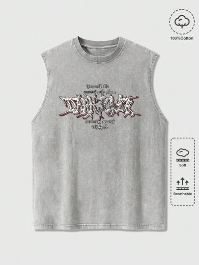 Grunge Punk Men's Fashionable Snowflake Print Sleeveless Shirt, Suitable For Summer