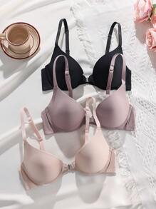 SHEIN 3pcs Lace Seamless Padded Front Closure Bras Set - Multicolor - View 5