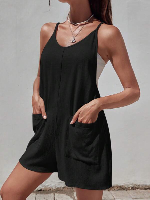 SHEIN EZwear Women's Plain Jumpsuit, Minimalist Fashion Design Suitable For Summer