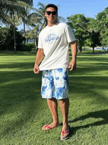 DAZY Conjunto de camiseta de verano con estampado de letras multicolor, camiseta de hombre y conjunto de playa para vacaciones - Multicolor - Ver 1