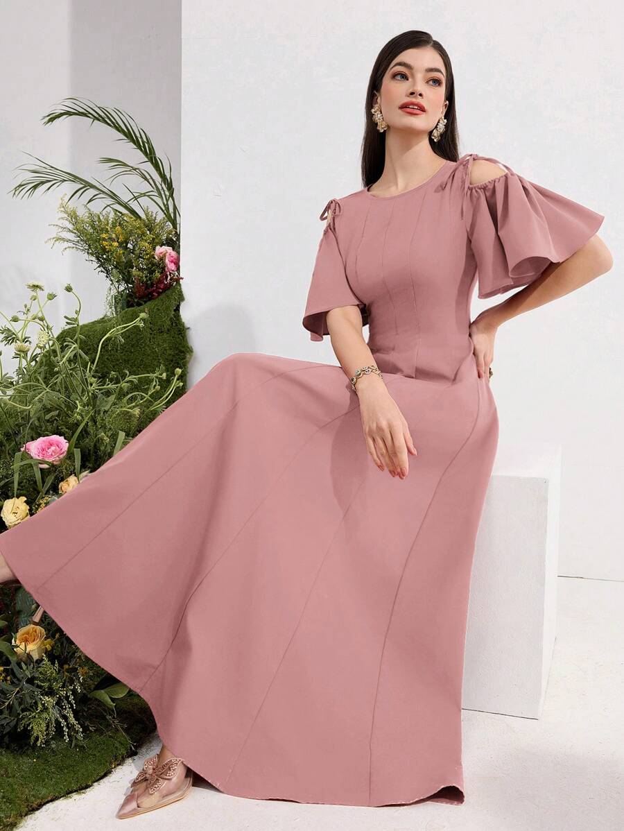Modelyn 女士浪漫荷叶边袖度假连衣裙 - 粉色 - 查看 1