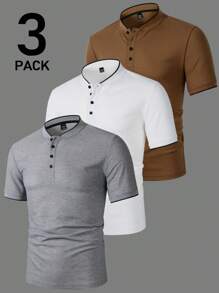 Calvornis 3pcs Set Men's Solid Color Business Polo Shirts For Men Polos For Men, Formal, Ceremony - Multicolor - View 3