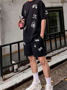 DAZY Maglietta nera da uomo con grafica astratta e scheletro estiva