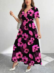 Firerie Vestido casual con estampado floral vintage y corte holgado en talla grande
