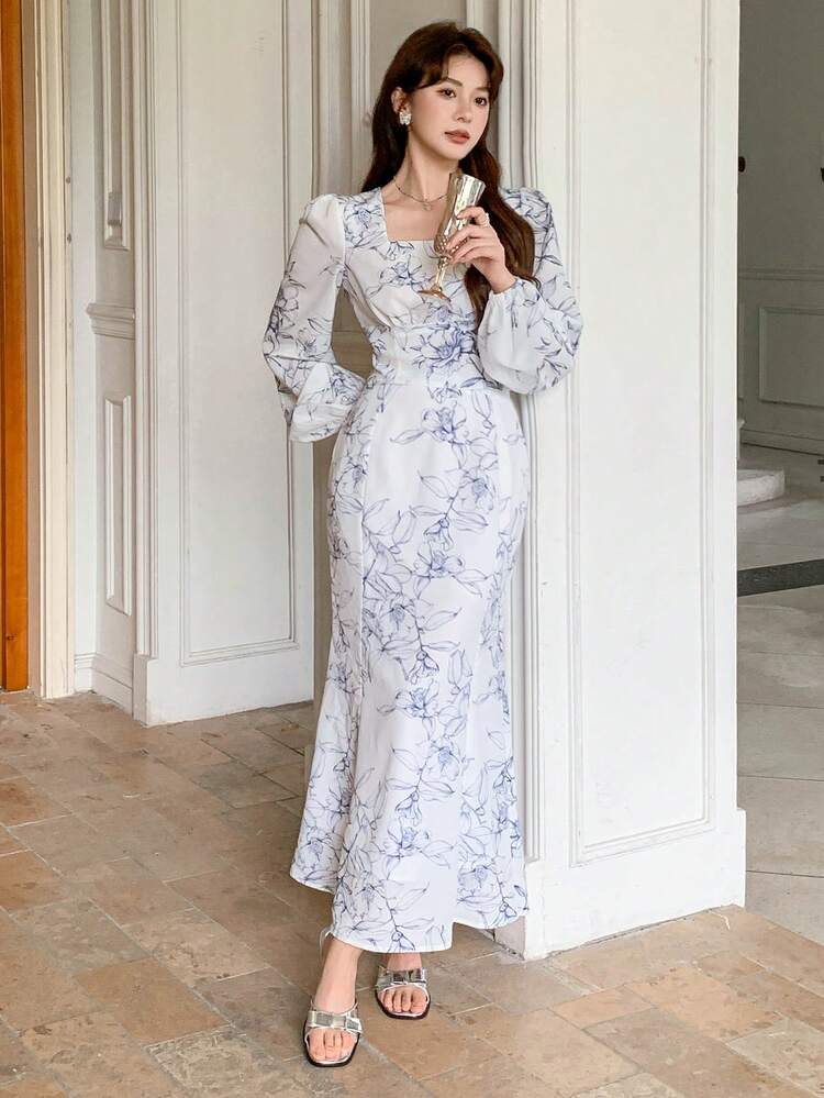 2pcs/Set Women Floral Print Shirt And Skirt Set, Spring/Summer