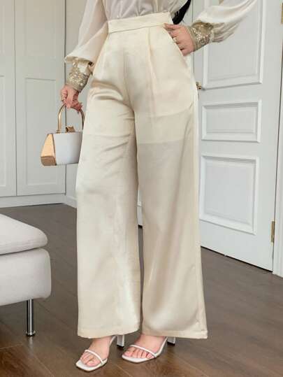 DAZY Women's Elegant Floral Print Wide Leg Floor Length Pants Women Dress Pants