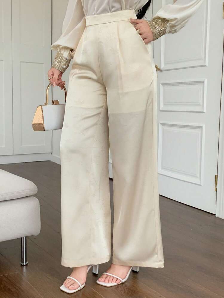 Women's Elegant Floral Print Wide Leg Floor Length Pants Women Dress Pants