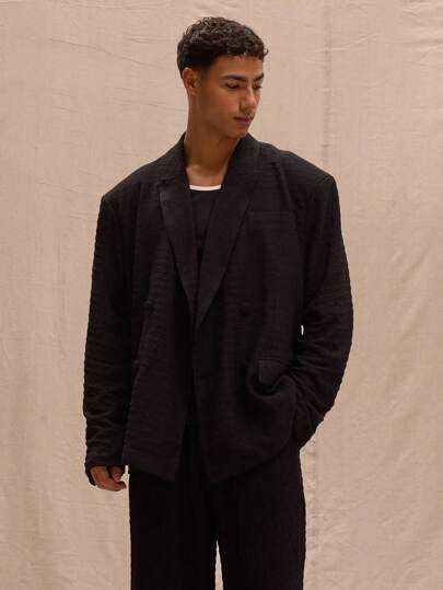 Musero 简约纹理双排扣西装外套仅限春夏时尚复活节