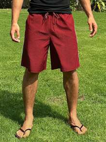 DAZY Men's Summer Striped Accent Line Red Shorts