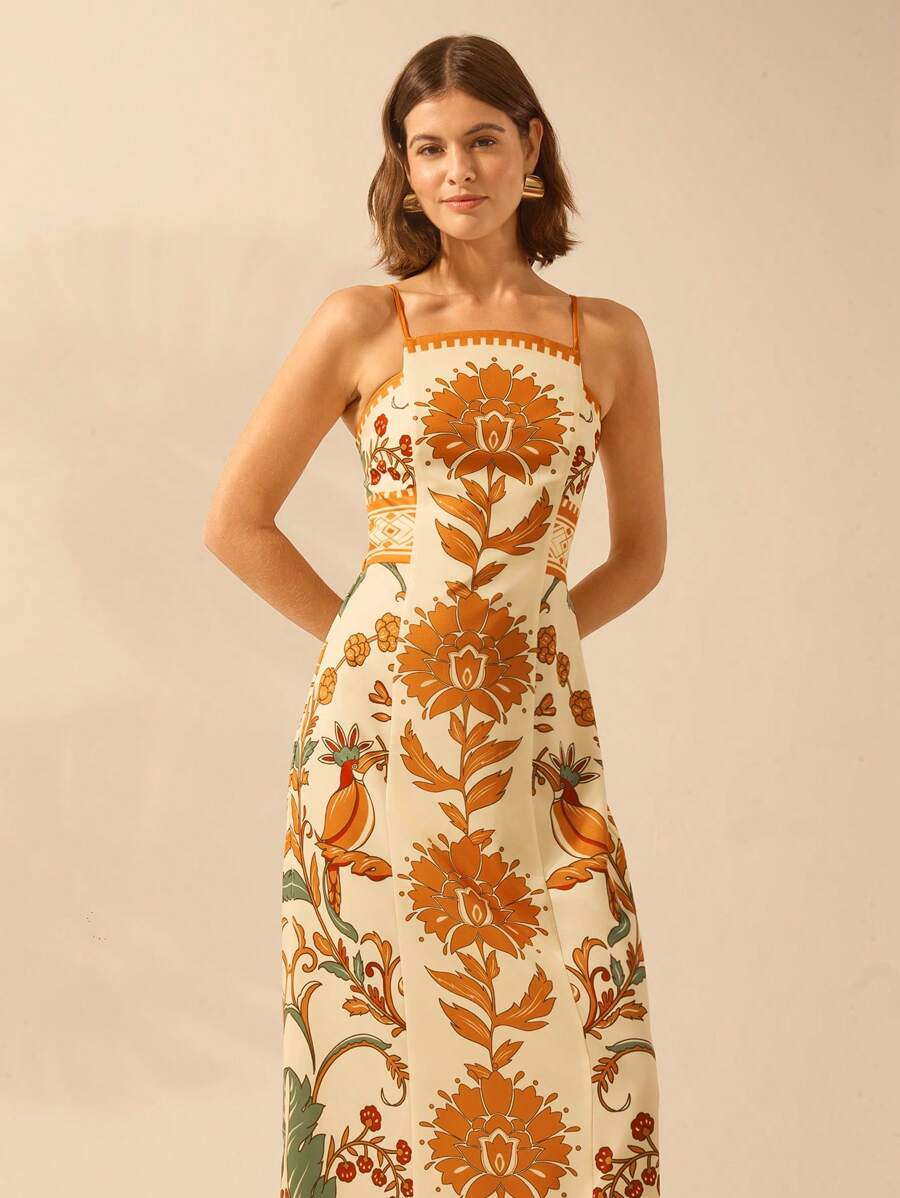 CAJUNI Đầm Maxi xẻ tà họa tiết hoa và vẹt phong cách Boho nhiệt đới, ngày lễ, thường ngày, mùa hè cổ điển dành cho nữ - Nhiều màu - Xem 1