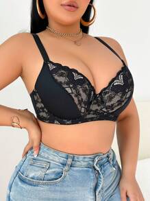 1pc Romantic French Lace Comfortable Minimalist Plus Size Underwire Lingerie Bra Without Padding - Multicolor - View 4